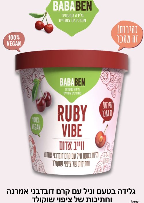 גלידה טבעונית ג׳לטו וניל קרם דובדבני אמרנה וחתיכות שוקולד